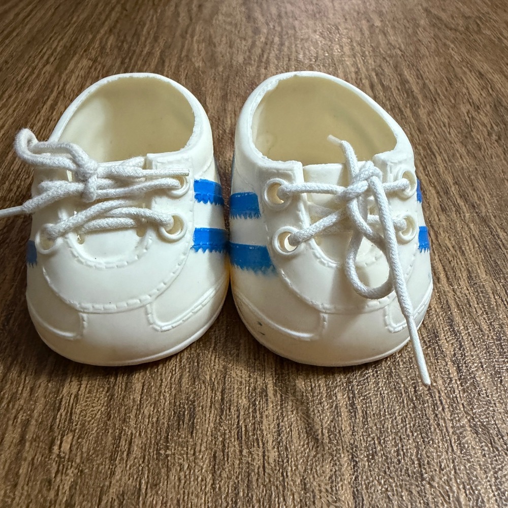 Unbranded Doll Shoes Cabbage Patch White Blue Stripe Rubber Sneaker Accessory